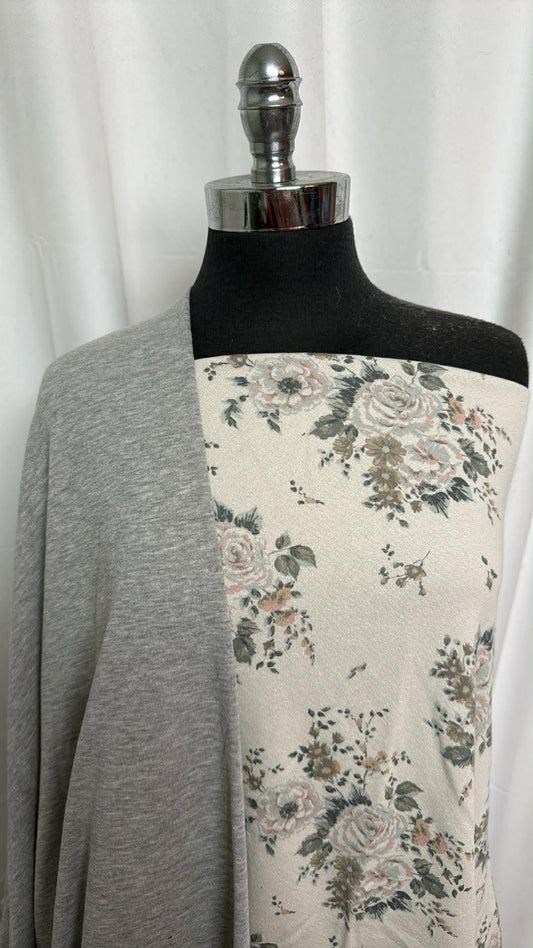 HEATHER GREY/FLORAL BUNDLE : 3YD Floral Cotton FT & 2YD Heather Grey C/P FT : A30162