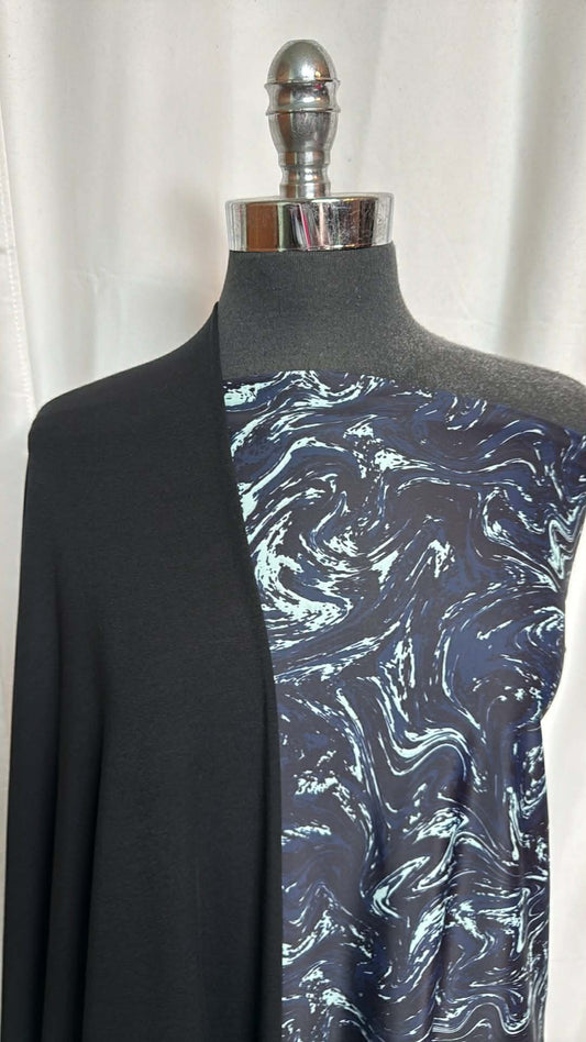 BLACK/NAVY SWIRL BUNDLE : 1YD Navy Swirl N/S Swim & 2YD Black Modal/Spandex : A29648