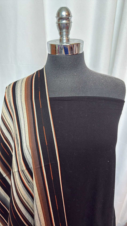 BLACK/BROWN STRIPE BUNDLE : 1.5YD Black C/S & 1+YD Black/Brown Stripe Heavy Cotton Woven : A27758