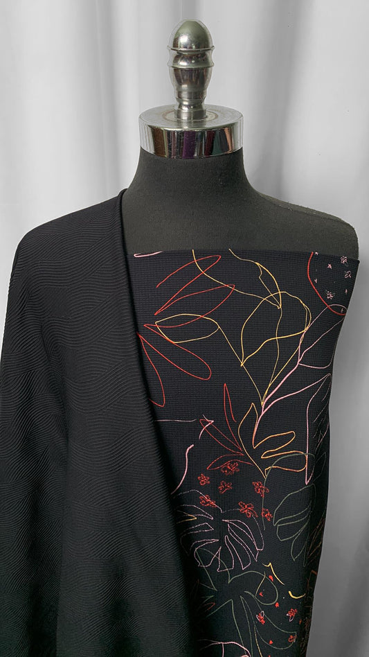 BLACK/FLORAL LINES BUNDLE : 2YD Floral Lines Textured N/S & 2YD Black Textured Wave N/S : A25000