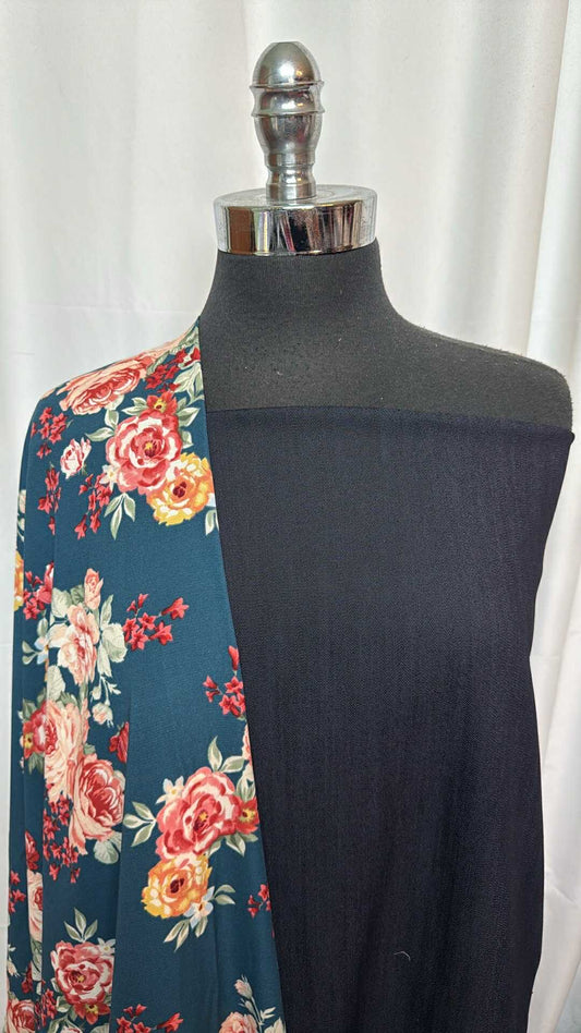 TEAL FLORAL/DENIM BUNDLE : 2YD Teal Floral PWD & 2YD Stretch Denim : A27692