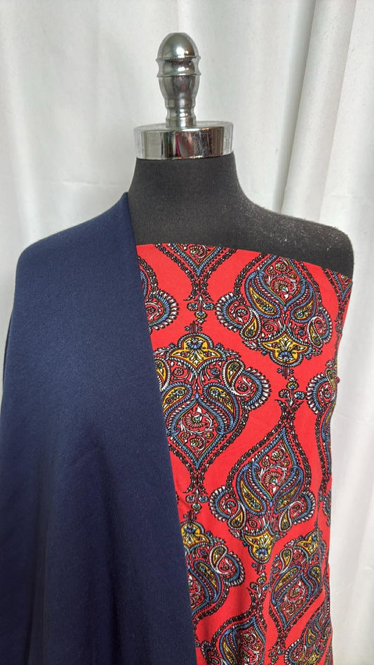 NAVY/RED ELEGANCE BUNDLE : 2YD Red Elegance DBP & 2YD Navy Sweatshirt Fleece (72" Wide) : A30546