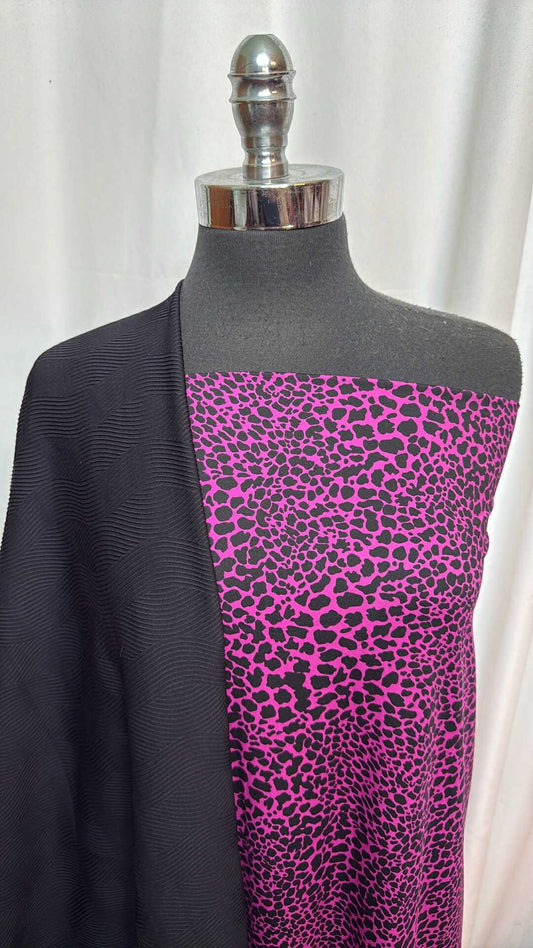 BLACK/PURPLE LEOPARD BUNDLE : 2YD Black Textured Waves N/S & 2YD Black/Purple Leopard N/S : A27999