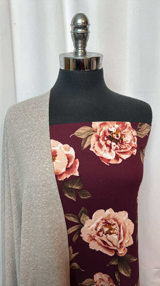 SAND/BURGUNDY FLORAL BUNDLE : 2YD Burgundy Floral DBP & 2YD Sand Triblend Jersey : A26952
