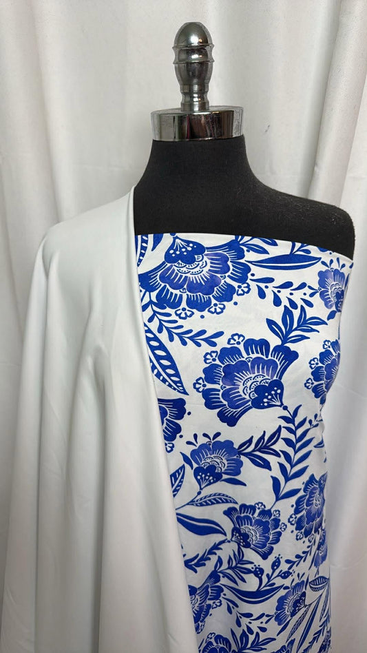 WHITE/BLUE FLORAL BUNDLE : 2YD Blue/White N/S Swim & 2YD White N/S Swim : A30396