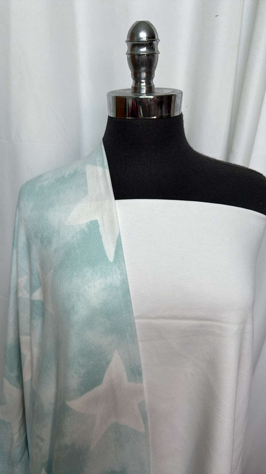 WHITE/TIE DYE STAR BUNDLE : 2YD Tie Dye Star Oakley SK & 1.5YD White Nylon Ponte : A27212