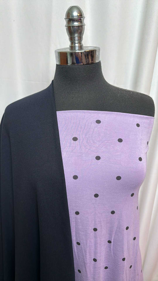 NAVY/LAVENDER DOTS BUNDLE : 2YD Lavender Dots Bamboo & 2YD Navy Heavy C/S 1x1 Rib : A28018