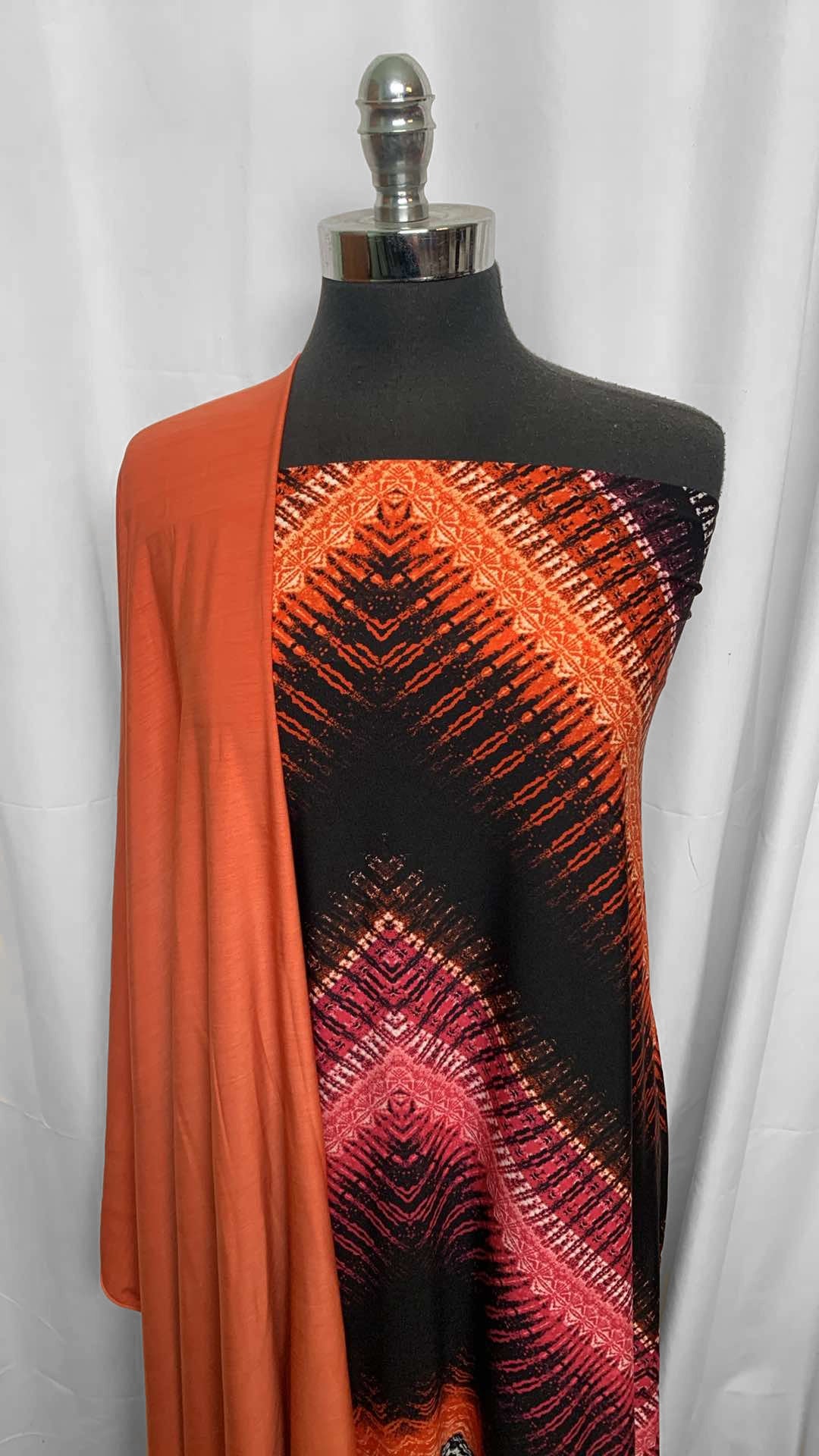 ORANGE/CHEVRON BUNDLE : 2YD Chevron Border-Print ITY & 2YD Solid ITY : A26023