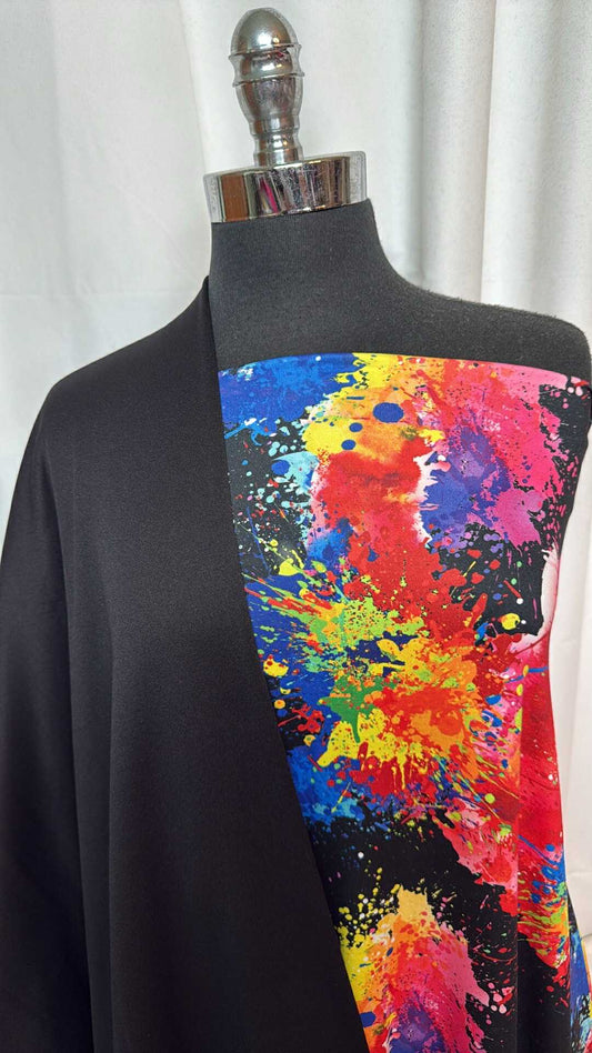 BLACK/RAINBOW SPLATTER BUNDLE : 1YD Rainbow Splatter DBP & 2YD Black Poly Fleece : A28867