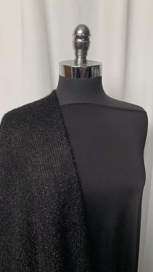 BLACK 'MOHAIR' BUNDLE : 2YD Black Venezia & 2YD Black Sparkle 'Mohair' Rib : A1790