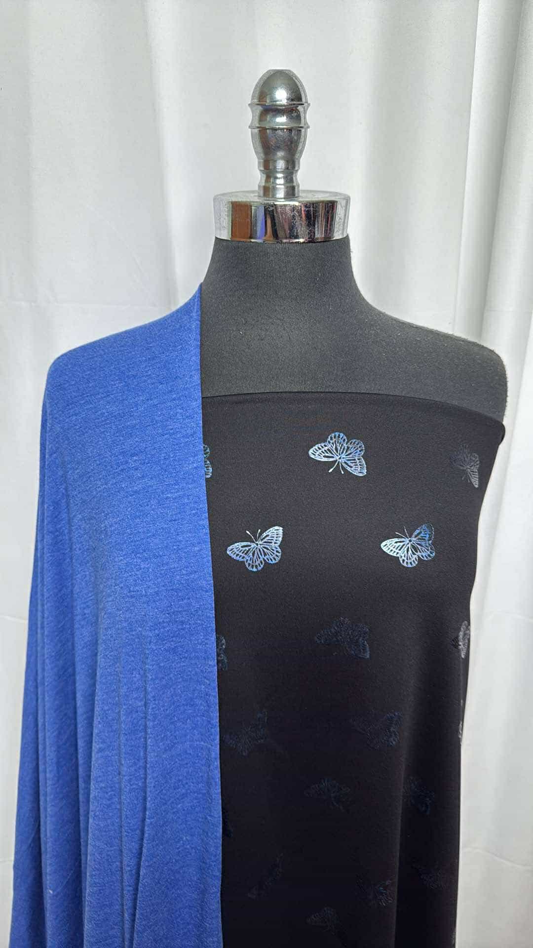 BLUE/FOIL BUTTERFLY BUNDLE : 2YD Blue Bamboo/Poly & 2YD Foil Butterfly PF : A27013