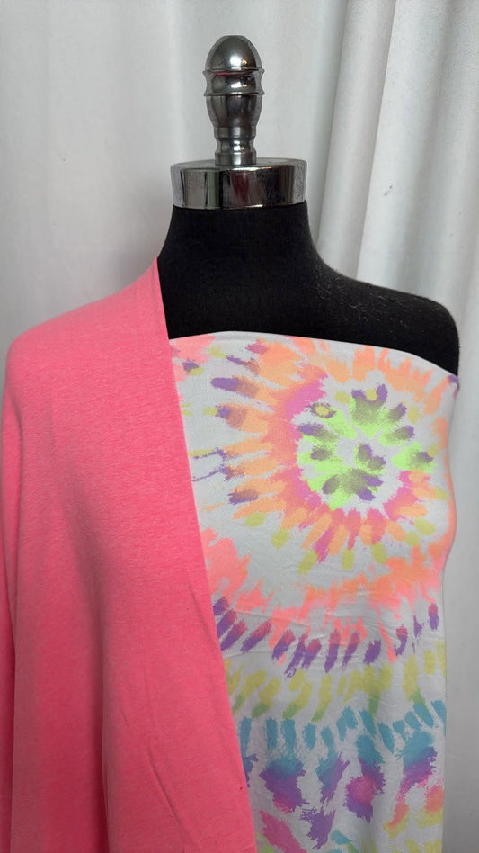 NEON TIE DYE BUNDLE : 1YD Neon Tie Dye DBP & 1.5YD Pink C/P/S Jersey : A30991