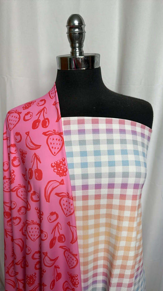 PINK FRUIT/CHECK BUNDLE : 1.5YD Check Textured N/S & 1.5YD Fruit N/S : A29375