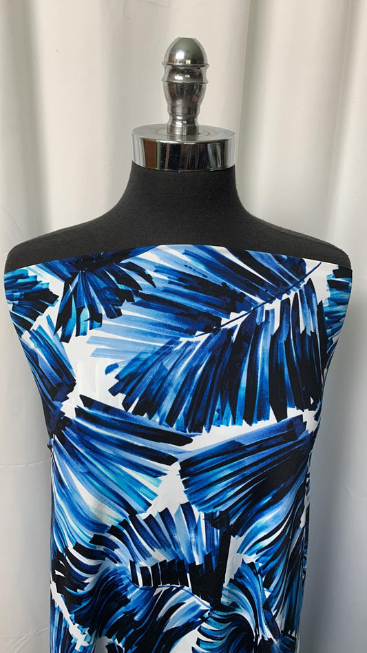 Abstract Blue Leaves - Designer Swim/Nylon Spandex - 2 Yard Cut