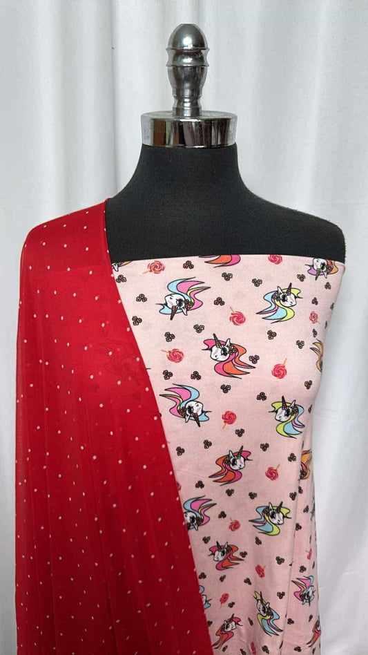 UNICORN/RED DOT BUNDLE : 2YD Pink Unicorn DBP & 2YD Red Dot Stretch Mesh : A26911