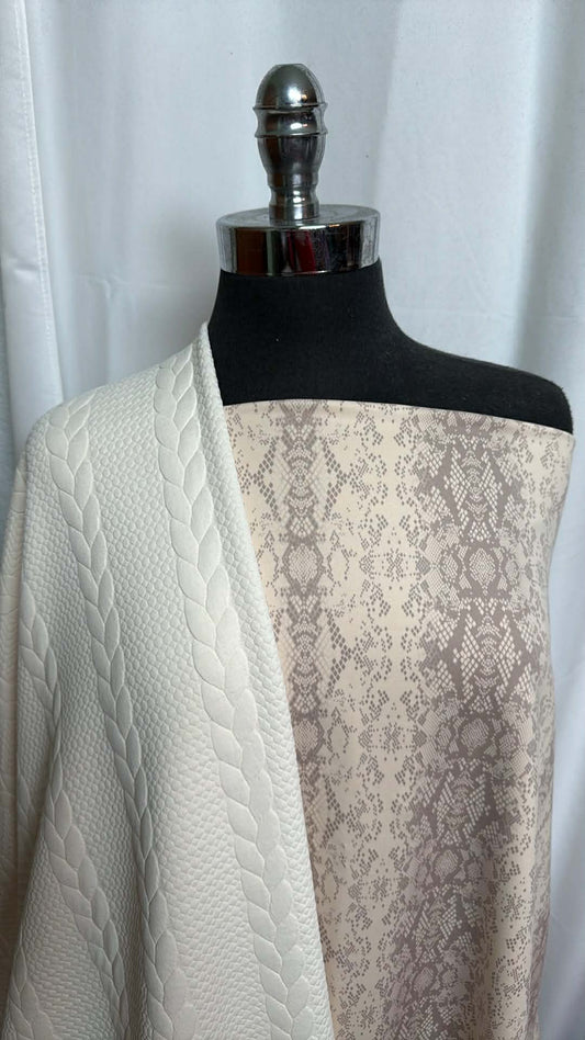 SNAKE/CABLE KNIT BUNDLE : 1+YD Snake Peached PF & 2YD Cream Cable Quilted : A29722