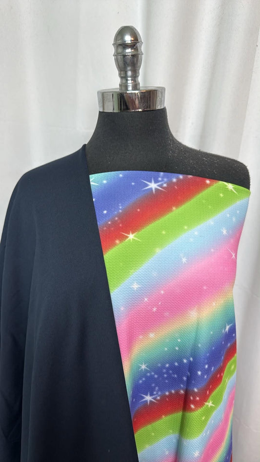 NAVY/RAINBOW STRIPE BUNDLE : 2YD Navy Poly Fleece & 2YD Rainbow Stripe Bullet : A31099