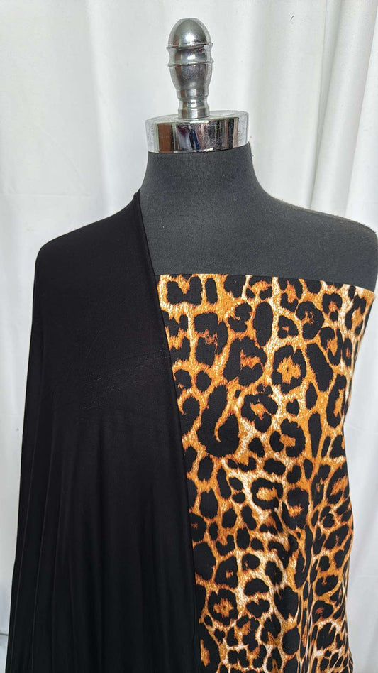 BLACK/GOLD LEOPARD BUNDLE : 2YD Gold Leopard Stretch Twill & 2YD Black R/S : A27260