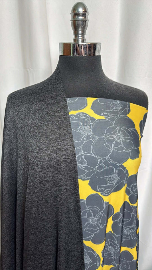 CHARCOAL/YELLOW FLORAL BUNDLE : 2YD Yellow Floral N/S Swim & 2YD Charcoal 2-Tone Featherweight PF : A29625