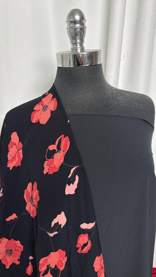 BLACK/CORAL FLORAL BUNDLE : 2YD Black Stretch P/S Woven & 2YD Black/Coral P/S Woven : A30955