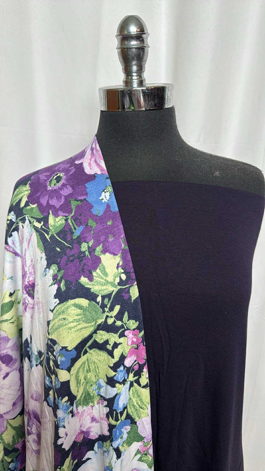 NAVY/PURPLE FLORAL BUNDLE : 2YD Purple Floral R/S FT & 2YD Navy Brushed R/S FT : A29210