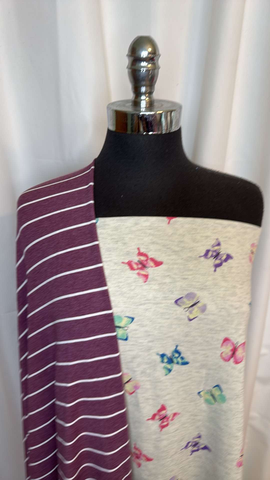 GREY BUTTERFLY/PLUM STRIPE BUNDLE : 2YD Grey Butterfly PRS FT & 2YD Plum Stripe PRS FT : A26700