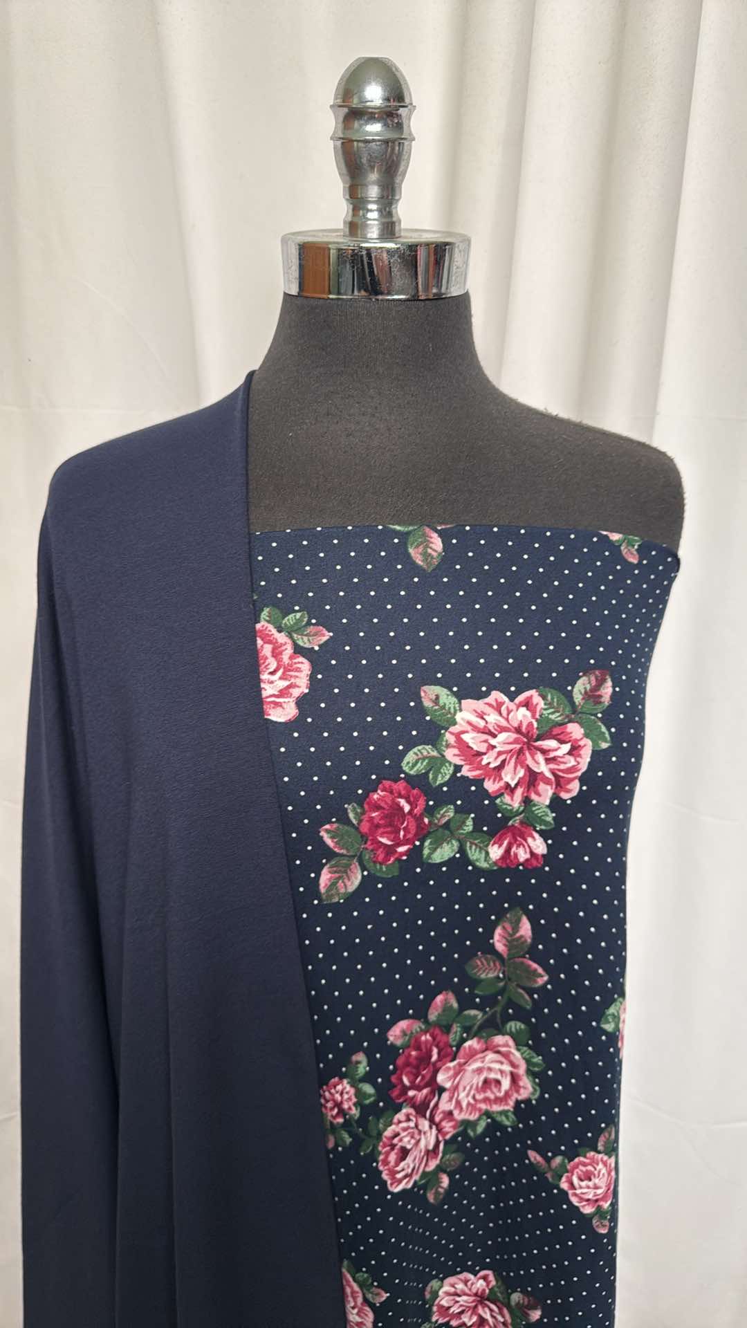 NAVY/FLORAL DOT BUNDLE : 1.5YD Navy Cotton/Modal FT & 2YD Floral/Dot DBP : A26463