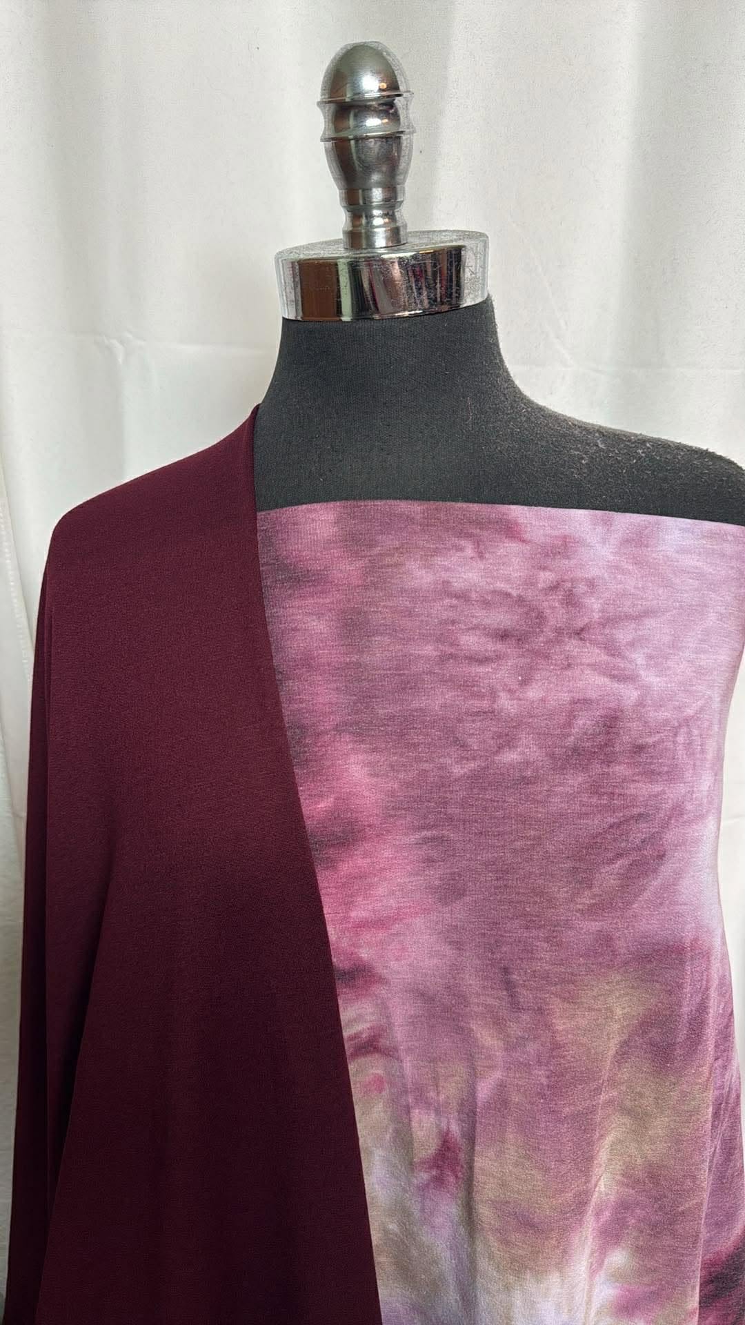 BURGUNDY/TIE DYE BUNDLE : 2YD Tie Dye Brushed PRS FT & 2YD Burgundy PRS FT : A30018