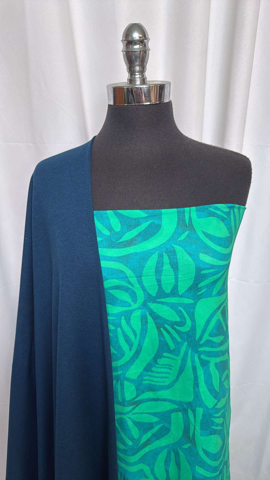 NAVY-BLACK/TEAL LEAVES BUNDLE : 2YD Navy/Black Peached PF & 2YD Teal Leaves Yoga PF : A26422