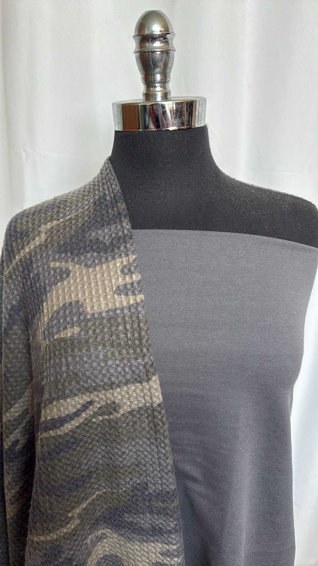 TRUE GREY/CAMO BUNDLE : 1YD True Grey Peached PF & 1.5YD Camo Brushed Waffle : A28910