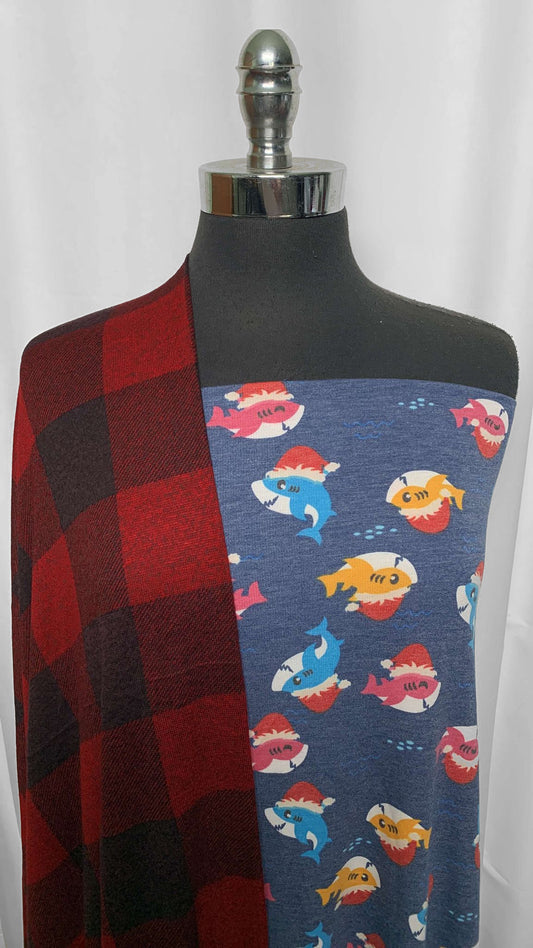 PLAID/SHARK BUNDLE : 2YD Santa Shark PRS FT & 2YD Red Plaid Hacci SK : A25775