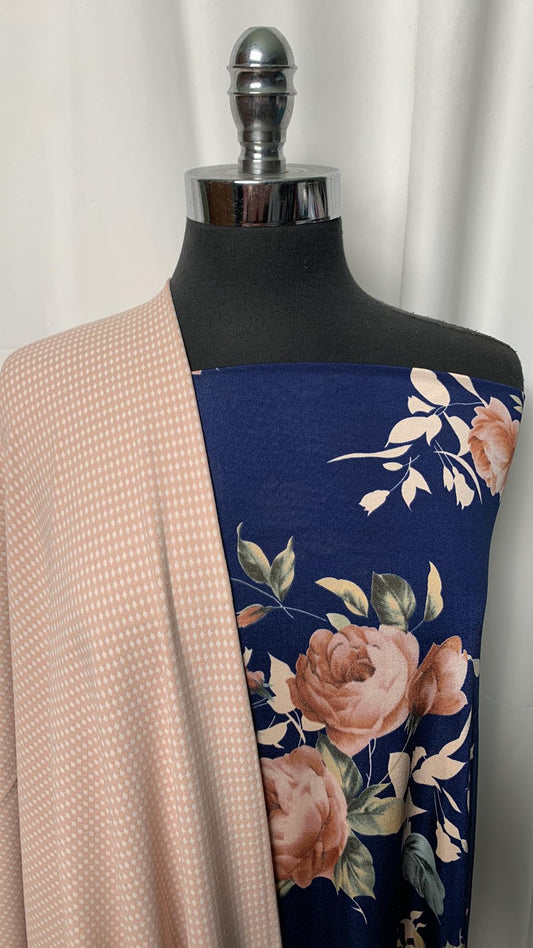 BLUSH/NAVY FLORAL BUNDLE : 2YD Navy Floral ITY & 2YD Jacquard PF : A2224