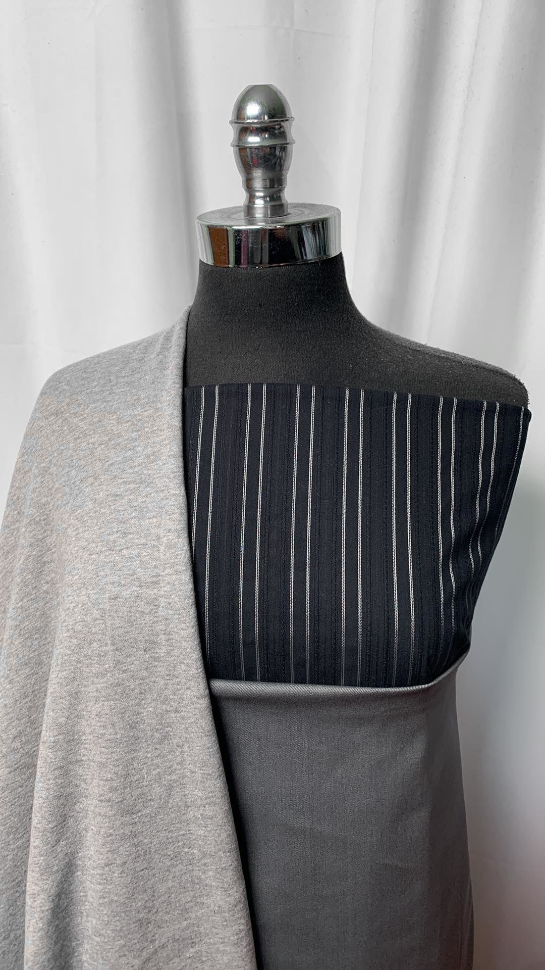 3YD Grey Wool/Cotton (Fleece-Backed) & 3YD Vertical Stripe Cotton Woven & 3YD Stretch Twill : VSG011