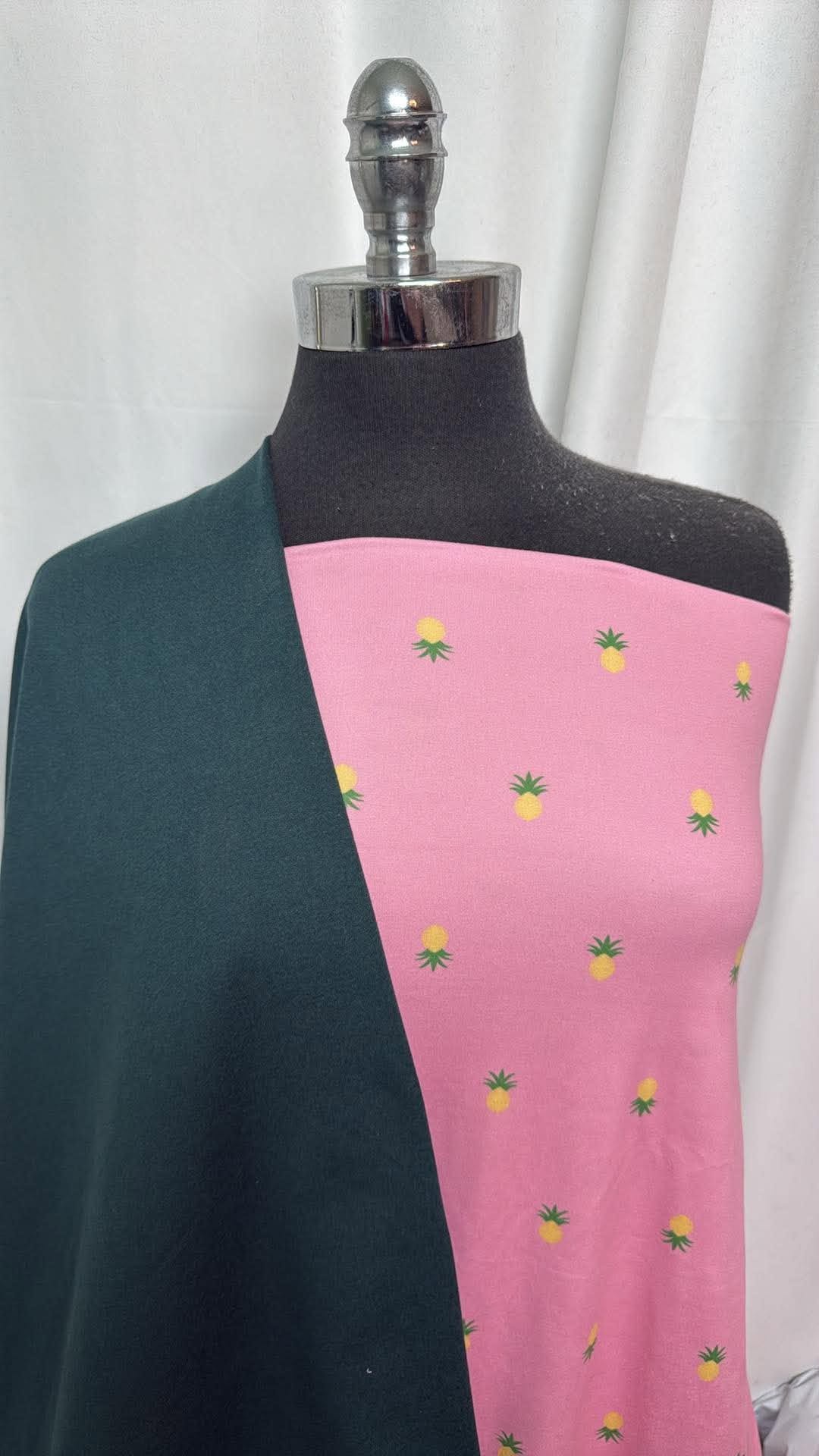 MIDNIGHT GREEN/PINK PINEAPPLE BUNDLE : 2YD Pink Pineapple DBP & 1.5YD Midnight Green Peached PF : A30721