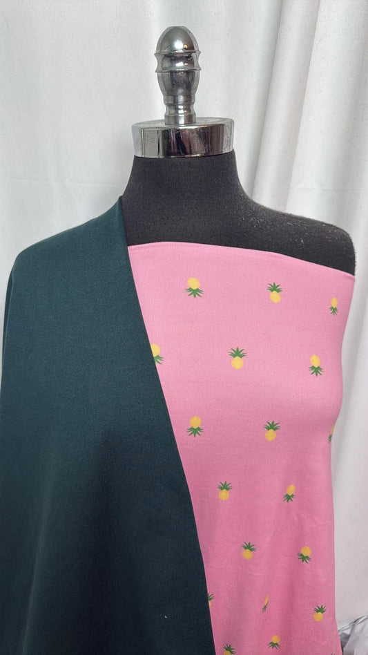 MIDNIGHT GREEN/PINK PINEAPPLE BUNDLE : 2YD Pink Pineapple DBP & 1.5YD Midnight Green Peached PF : A30721