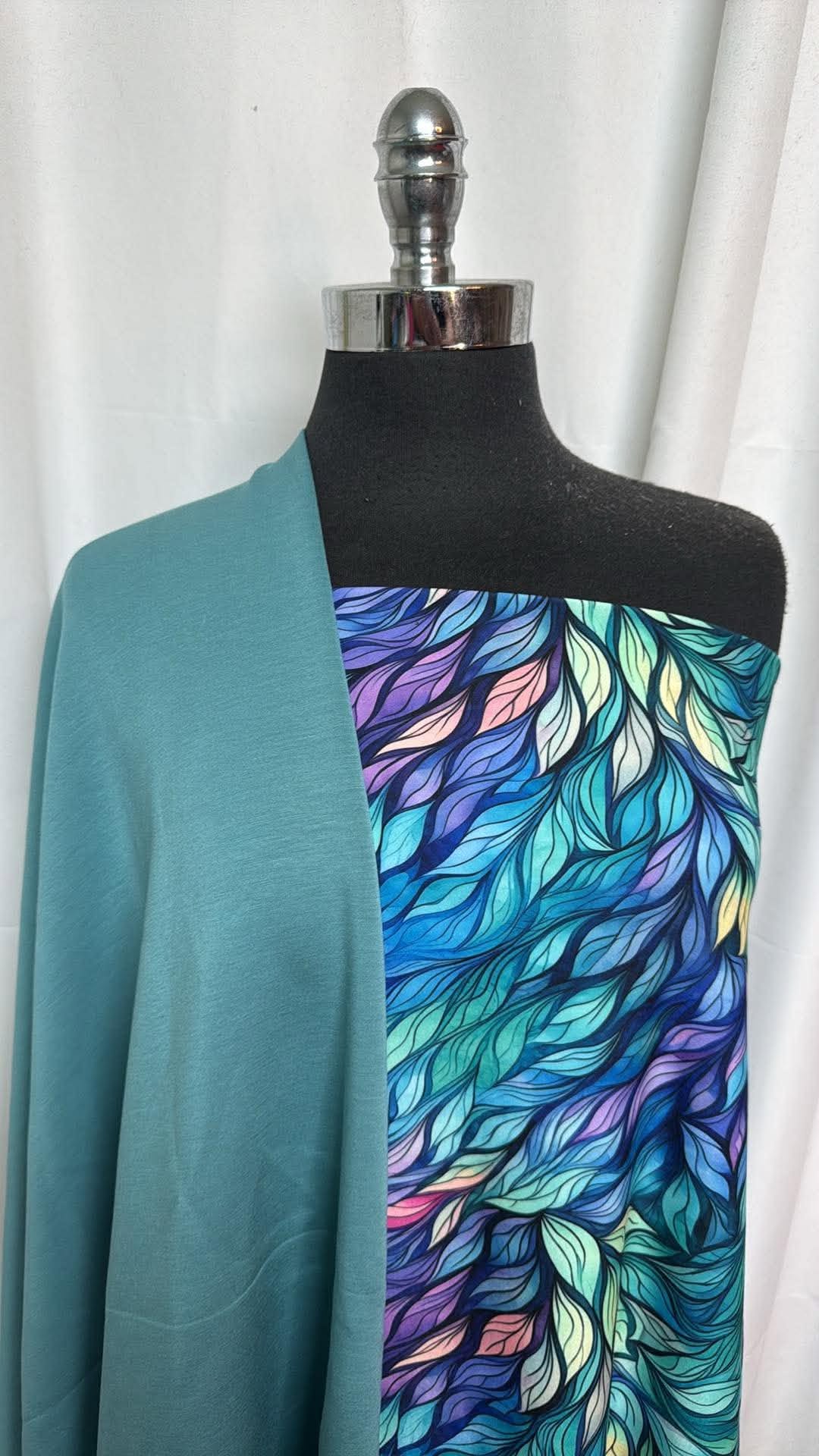 TEAL/BRAIDED LEAVES BUNDLE : 1.5YD Braided Leaves Single-Brushed PF & 1YD Teal Cupro-Face Scuba : A30613