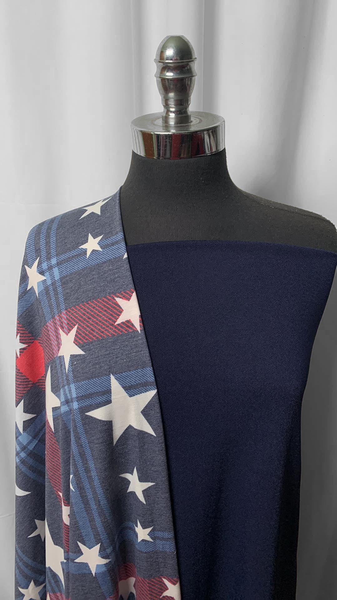 NAVY/PLAID STARS BUNDLE : 2YD Navy Crepe P/S Jersey & 2YD Plaid Star PRS Jersey : A25030
