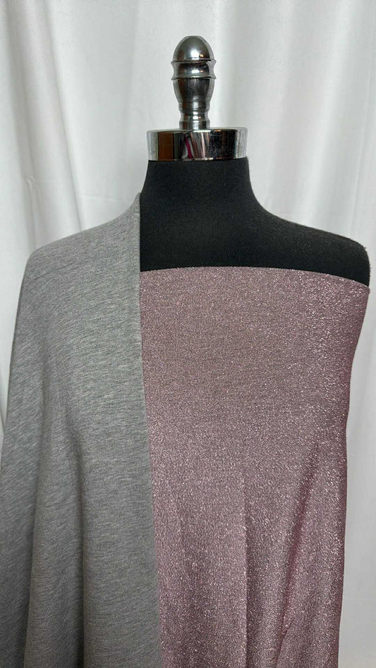 GREY/LUREX BUNDLE : 2YD Grey Modal Brushed FT & 1+YD Right-Side-Loops PRS FT w/Lurex : A29198