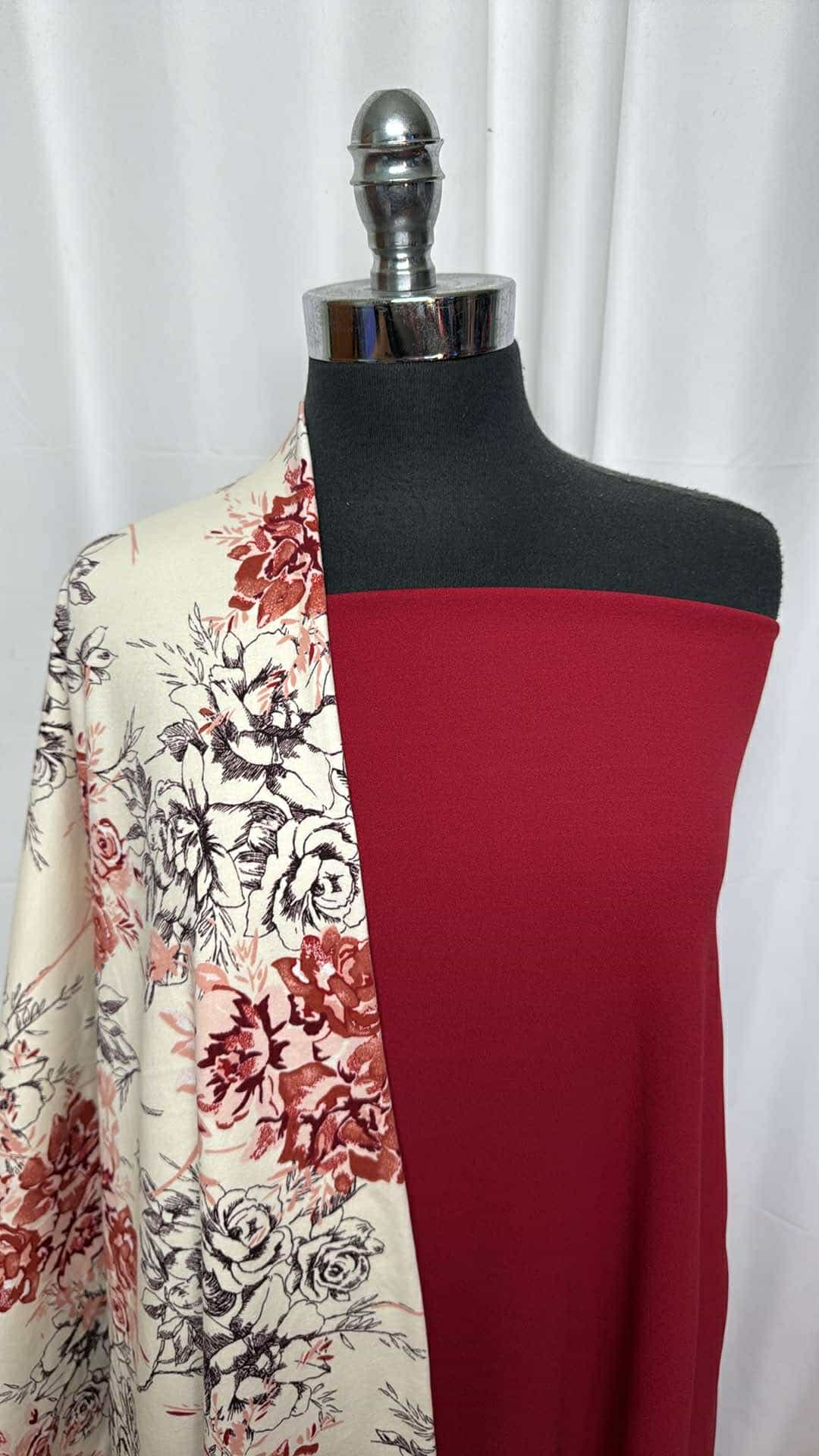 RED/IVORY FLORAL BUNDLE : 1+YD Red/Ivory Floral C/S & 2YD Red Crepe Scuba : A27025