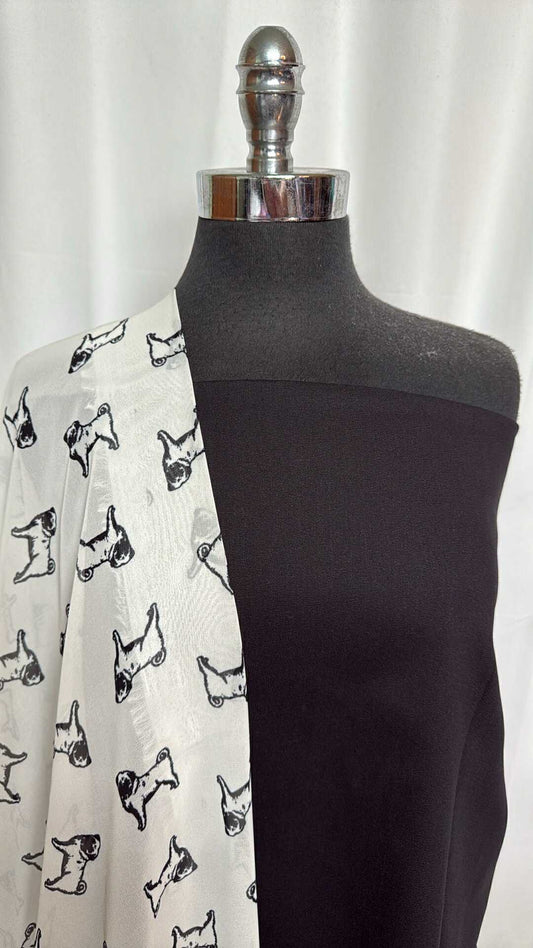 BLACK/PUGS BUNDLE : 1.5YD Pugs Chiffon & 2YD Black Stretch Twill : A29241