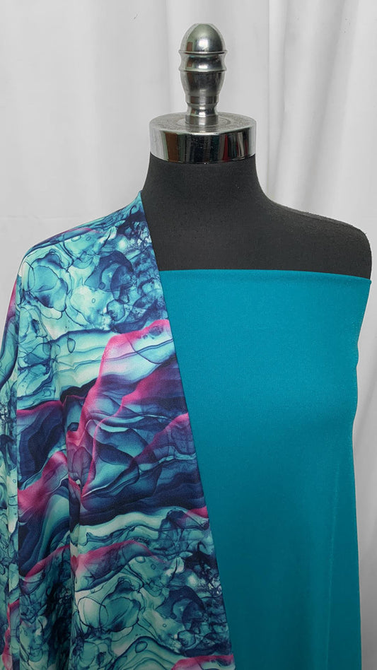 PEACOCK/AQUA GEODE BUNDLE : 1.5YD Aqua Geode Sport Fleece & 2YD Peacock Ribbed PF : A25474