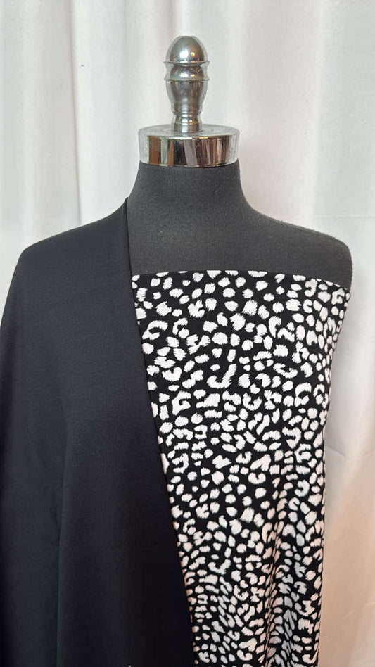 BLACK/WHITE LEOPARD BUNDLE : 2YD Black Peached PF & 1.5YD Black/White Leopard ITY : A26924