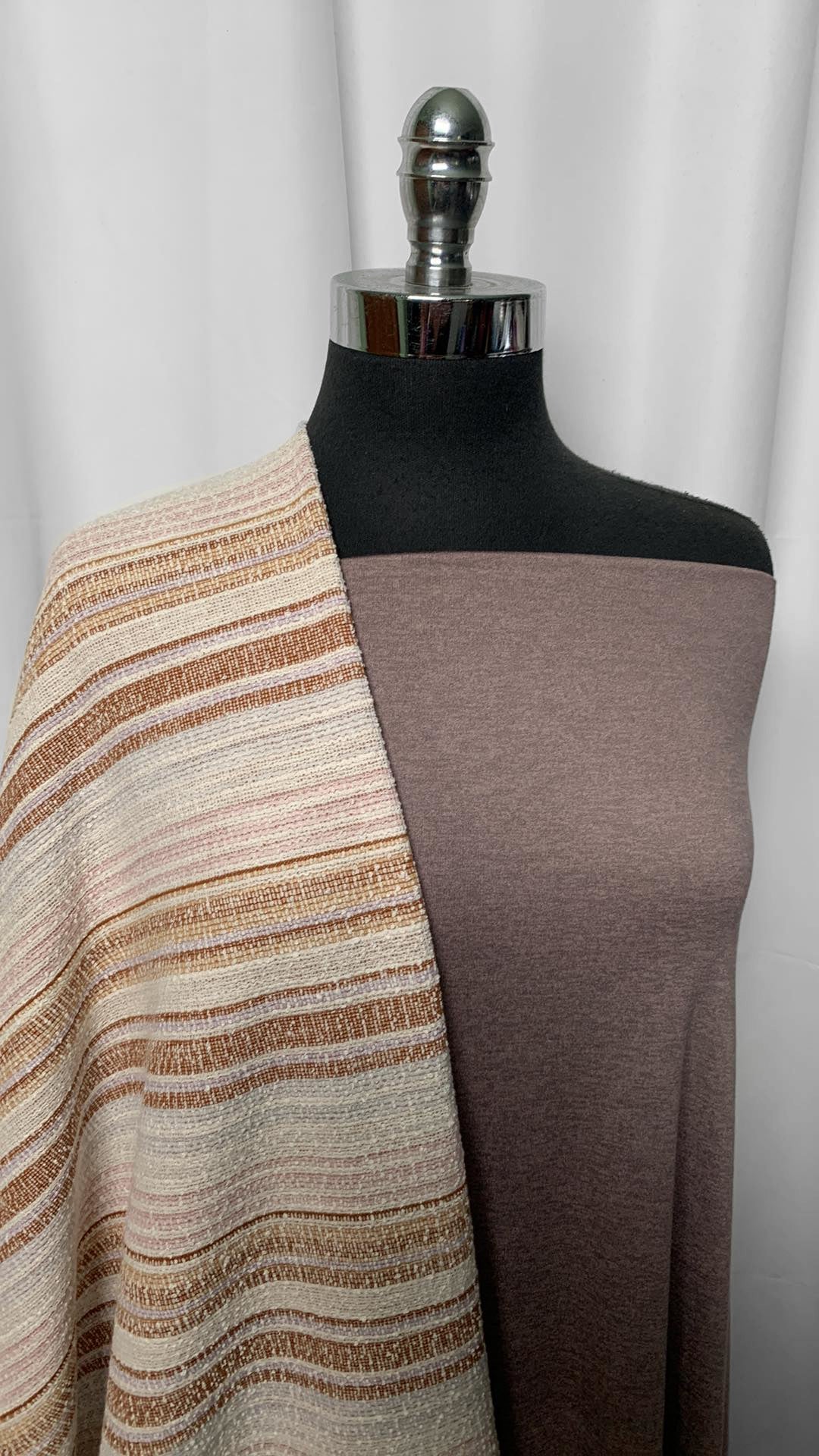 MOCHA-TAUPE/STRIPES BUNDLE : 2YD Mocha-Taupe Featherweight PF & 2YD Stripe Cotton-Blend DK : A2201