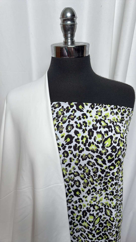 WHITE/YELLOW LEOPARD BUNDLE : 2YD White/Black/Yellow Leopard N/S & 1YD White PF FT : A27249