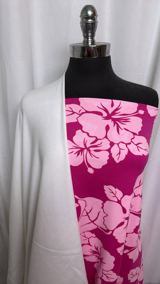 WHITE HEMP/PINK FLORAL BUNDLE : 2YD Pink Floral Yoga PF & 1YD White Hemp 1x1 Rib : A30176