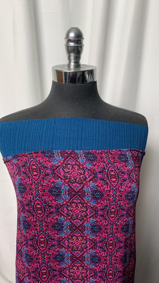 BLUE/FUCHSIA GEO BUNDLE : 1YD Blue R/S Rib & 2YD Fuchsia Geo Bubble Crepe : A1846