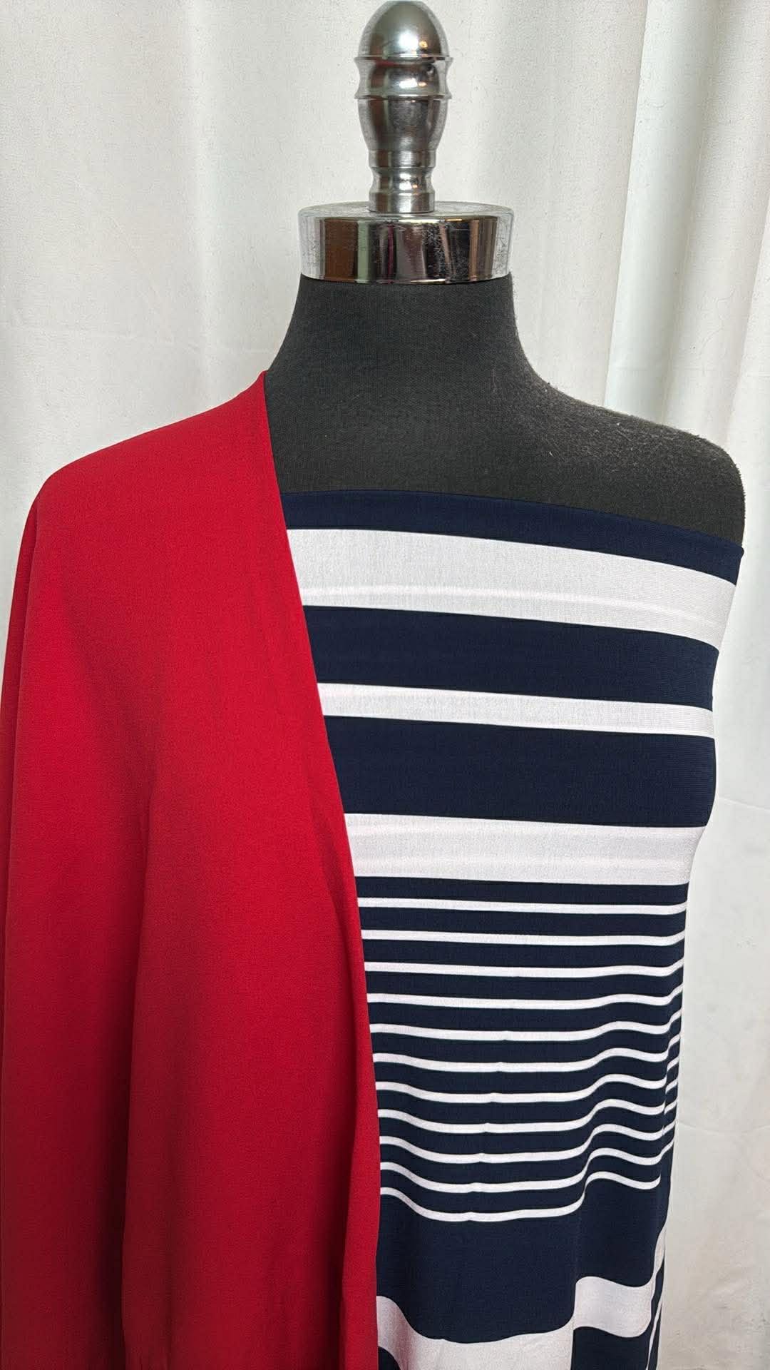 RED/VARIEGATED STRIPE BUNDLE : 1.5YD Variegated Stripe ITY & 1YD Red Crepe Scuba : A30128
