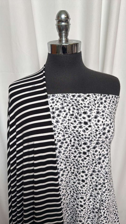 BLACK & WHITE STRIPE/LEOPARD BUNDLE : 3YD Leopard C/S & 2YD Black/White Stripe R/S : A26299