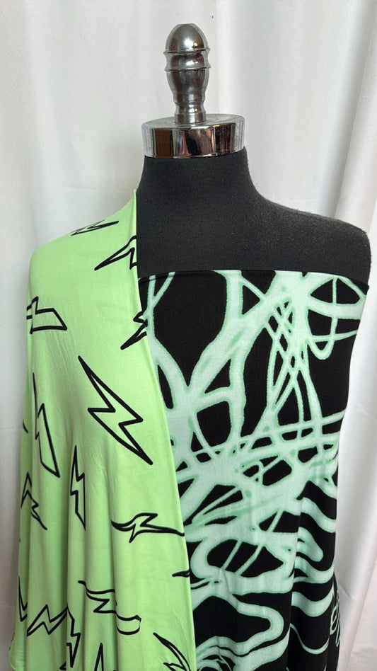 NEON GREEN LINES/BOLTS BUNDLE : 2YD Neon Green Lines DBP & 2YD Neon Green Bolts DBP : A27549