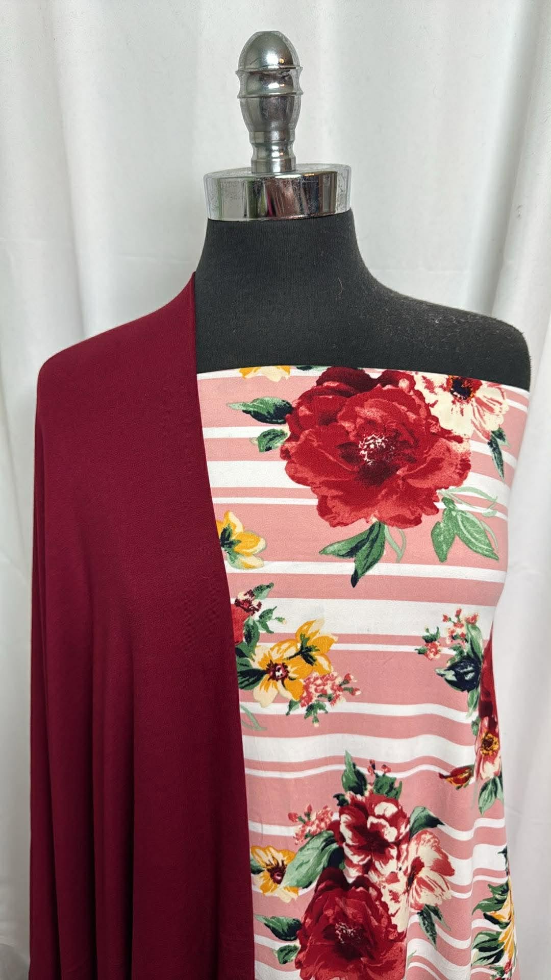 BURGUNDY/STRIPE FLORAL BUNDLE : 4YD Stripe Floral DBP & 2YD Burgundy R/S : A30164
